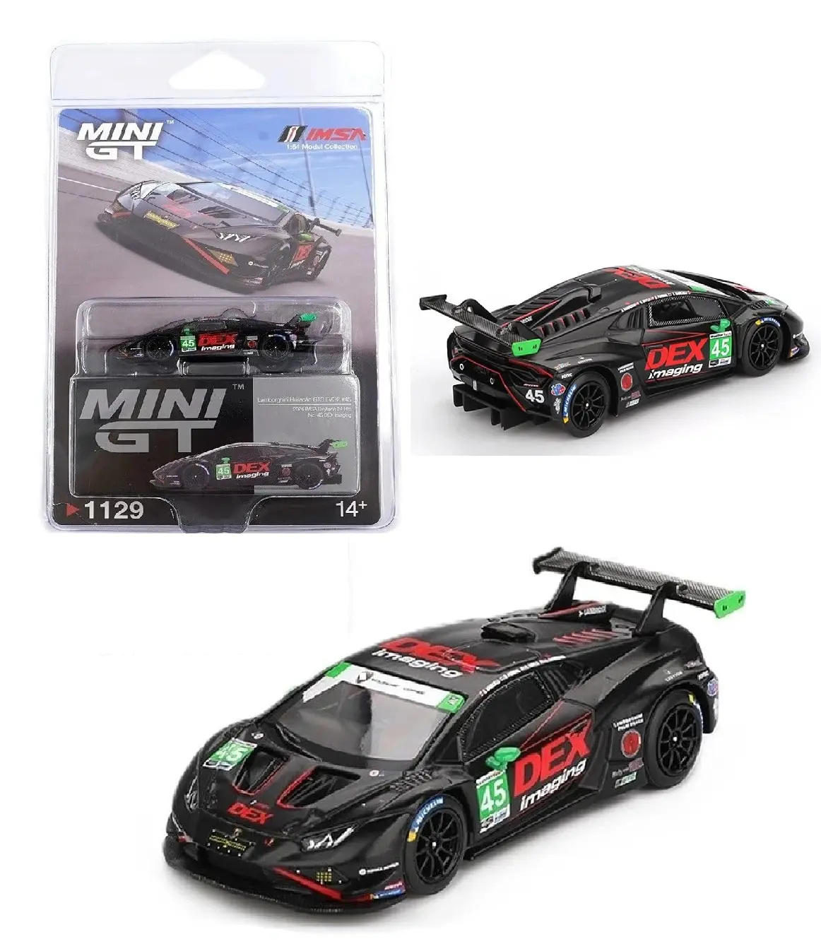 Mini GT 1:64 Lamborghini Huracán GT3 EVO2 #45 Dex Imaging 2024 IMSA Daytona 24 Hrs Diecast Model MGT01129-1H