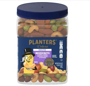 PLANTERS Unsalted Mixed Nuts Cashews Almonds Hazelnuts Pecans Pistachios No Shell Party Snacks Plant-Based Protein Quick Snack for Adults After School Kosher 34.5 Oz Container