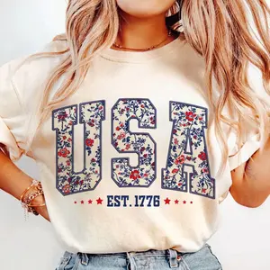 Floral USA Shirt, Retro America Shirt, 4th Of July PNG, 4th Of July, Retro USA ,Soft, Unisex Fit, Classic Design