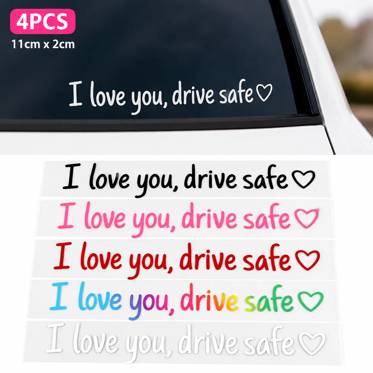 Slipuf ILU Drive Safe 4PCS I Love You Drive Safe Car Decal Stickers, Transparent Vinyl Car Window & Sun Visor Stickers, Cute Couple Gift Car Accessories