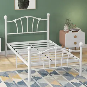 Heart-Shaped Metal Bed Frame - Twin Size Platform for Kids and Girls - Sturdy Slat Support - Underbed Storage - No Box Spring Needed