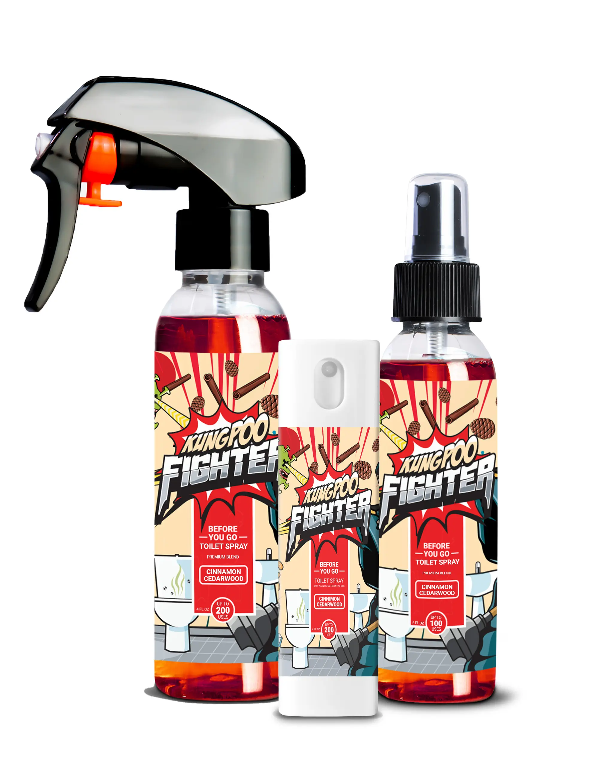 Kung Poo Fighter Toilet Spray (Cinnamon Cedarwood, 4oz) - Natural USA Made Before You Go Bathroom Toilet Odor Eliminator Gift Bowl Freshener