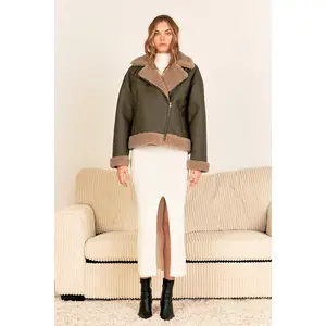 Faux Leather Jacket with Sherpa Lining