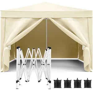 10'x10' Folding Canopy with 4 Removable Sidewalls Outdoor Event Shelter UPF 50+ Gazebo Portable Tents for Parties Beach Camping Wedding EZ Pop Up Canopy Weight Bag + Carry Bag