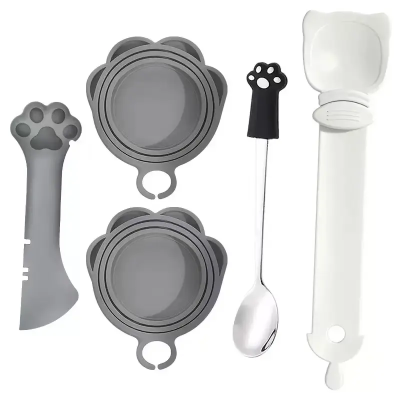 5pcs Combination Version of Pet Daily Necessities Multi-functional Can Opener Airtight and Fresh-keeping Pet Jar Lid Heat Preservation and Fresh-keeping Jar Lid  Jar Spoon Lid Suitable for Dogs Cats and Pets, Freshkeeping Solution, Pet Food Storage,