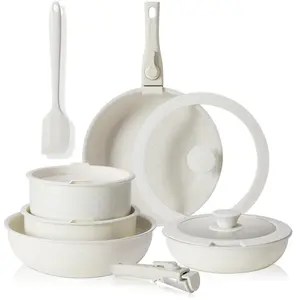 12-Piece Nonstick Pots and Pans Set - Kitchen Cookware with Removable Handles - Ideal for Home Cooking, Cream White
