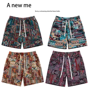 American retro jacquard shorts — streetwear brand casual straight mid-length shorts