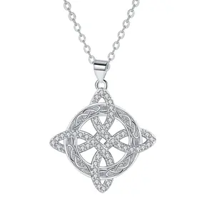 Sterling Silver CZ Celtic Knot Pendant Necklace - Irish Celtic Jewelry For Women