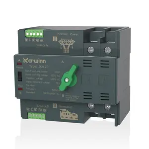 Mini ATS Automatic Transfer Switch 100 amp Manual Power Transfer Switch 220V Dual Power Electrical Selector Switches DIN Rail Mount （2P）
