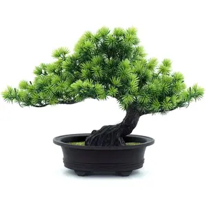 Artificial Bonsai Tree Fake Plants for Home Decor, Living Room Bathroom Bookshelf Entryway Table Wall Shelf Modern Farmhouse Decor, 9.5" Tall, Green