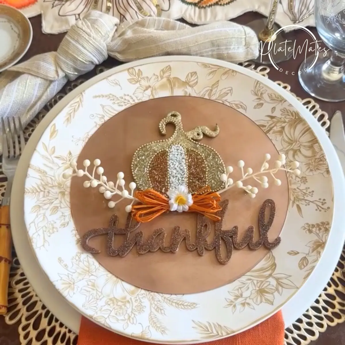 Thankful - Thanksgiving Tablescape -Brown/Cream/Gold- Plate Mates Decor