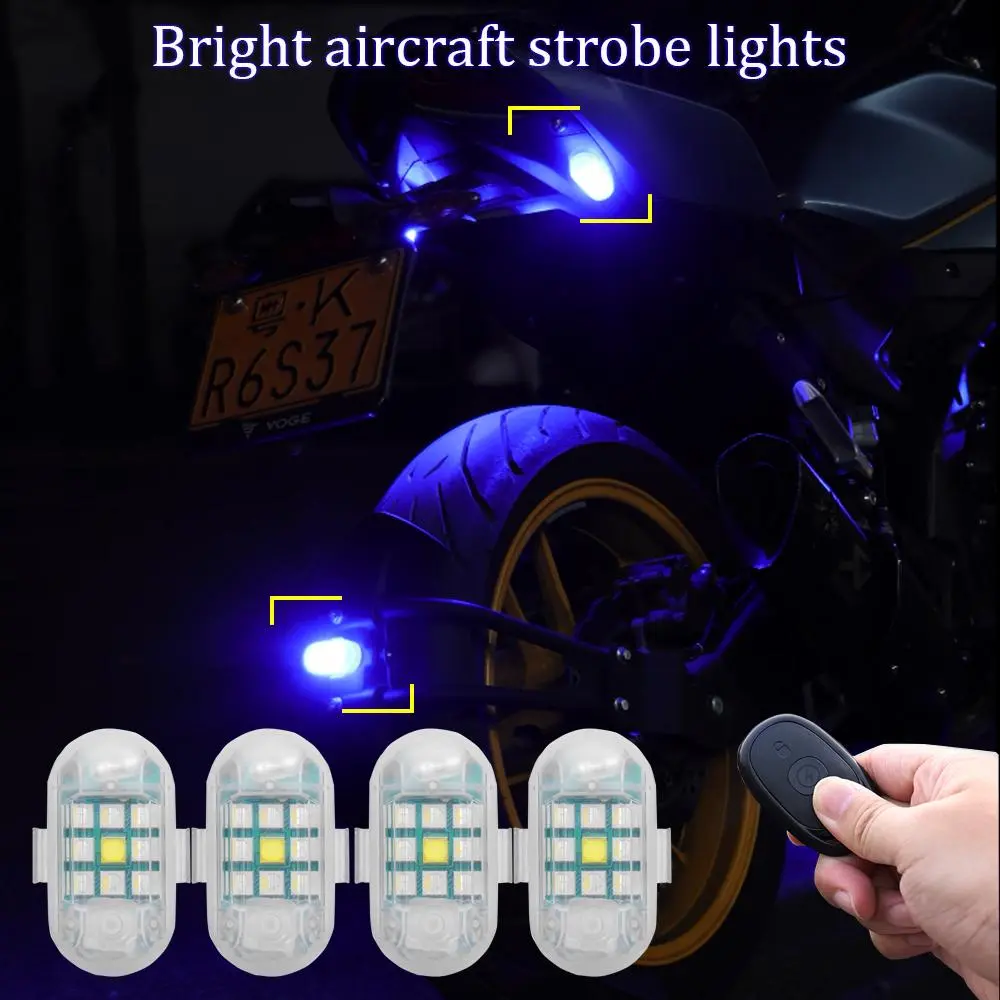 4Pcs Wireless Remote Flash Motorcycle LED RGB Warning Light Mini Signal Light Drone Strobe Light 7 Color Indicator Safety Lights