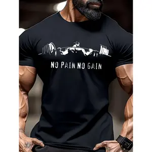 Weightlifting Graphic T-Shirt For Men Polyester Blend Round Neck Tee Machine Washable Summer Workout And Daily Wear