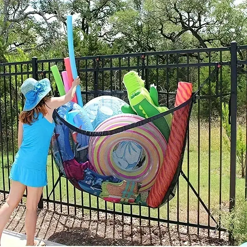 Large Capacity Hanging Net Beach Bag, Hangable Pool Toy Storage Organizer for Swim Rings, Floaties & Beach Accessories, Space-Saving Outdoor Water Sports Organizer for Pool, Beach, Patio & Summer Use