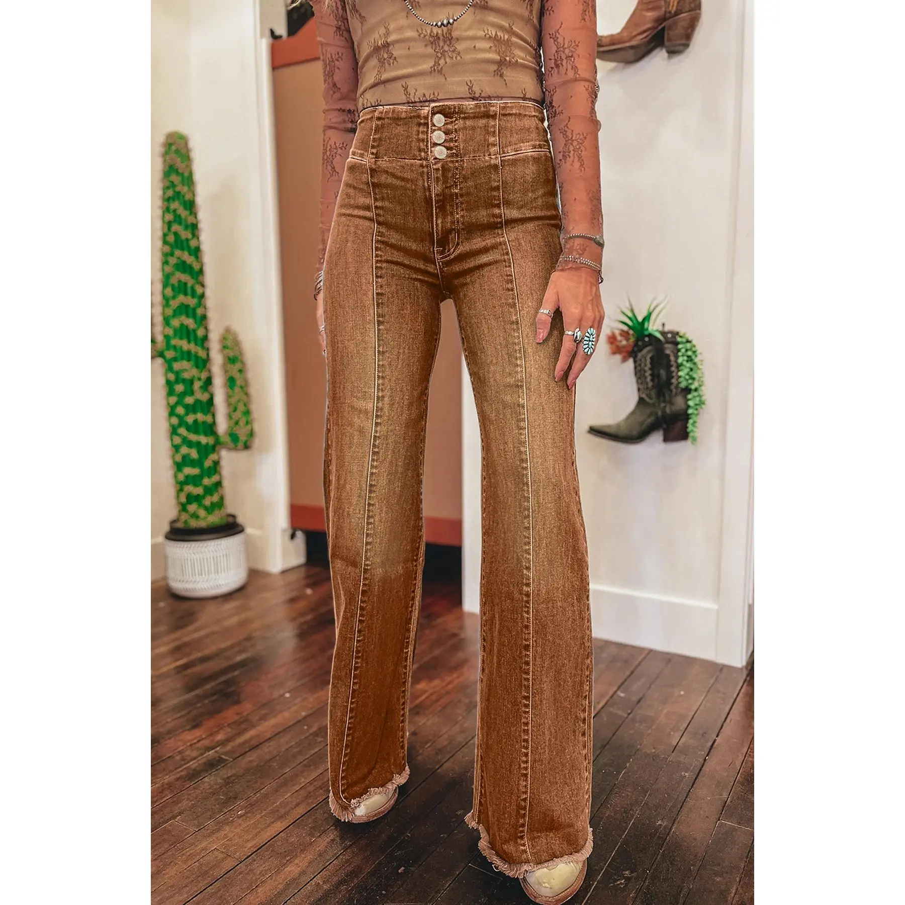 Coffee Raw Hem Jeans