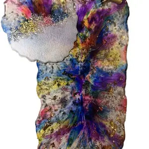 Customized Resin Epoxy Rainbow Tray with handles & coaster- Colorful Design & Coaster Included Set
