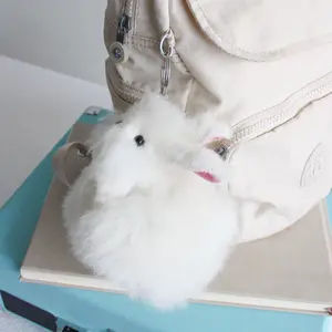 Handmade White Bunny Fluffy Keychain - Ethically Made Alpaca Fur White Rabbit Keychain