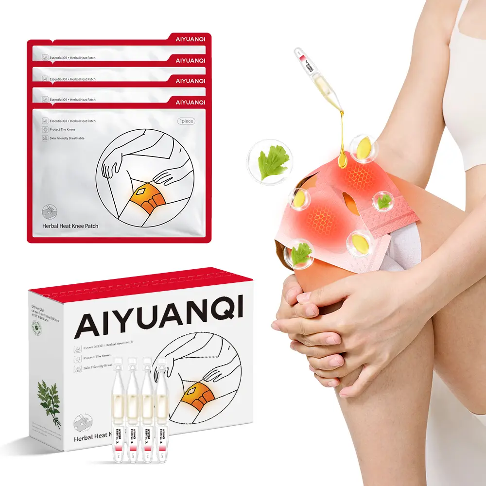 AIYUANQI Herbal Heat Knee Patches - 4 Count, Long Lasting Warm Relief for Joint Pain, Stiffness, Runners & Daily Use