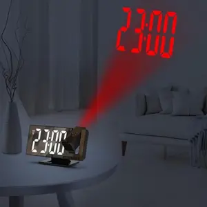 LED Projection Alarm Clock, 7.3x3 Inch Smart Digital Display, USB Powered Clocks, Adjustable Angle, Three Brightness Levels, Home Decor Gift