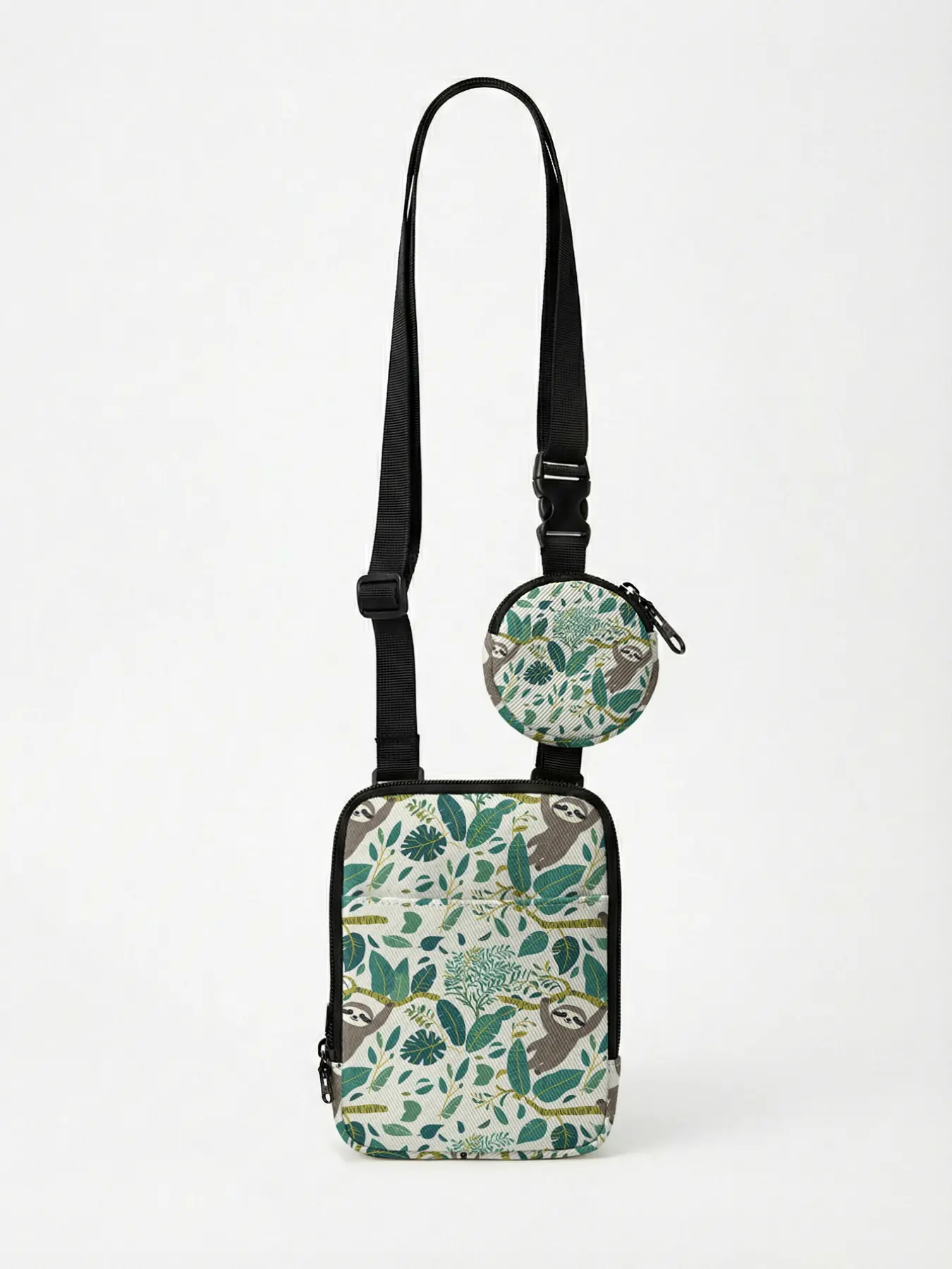 1 piece of 2D printed crossbody bag with sloth and green plant pattern, lightweight and portable women's chest bag with a 2-in-1 design, stylish and practical for students, fashion lovers and short trips