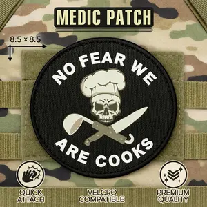 Fearless Chef Medic Tactical Velcro Patch with Iron-On Feature, Ghost Embroidery Backpack Badge for DIY Enthusiasts