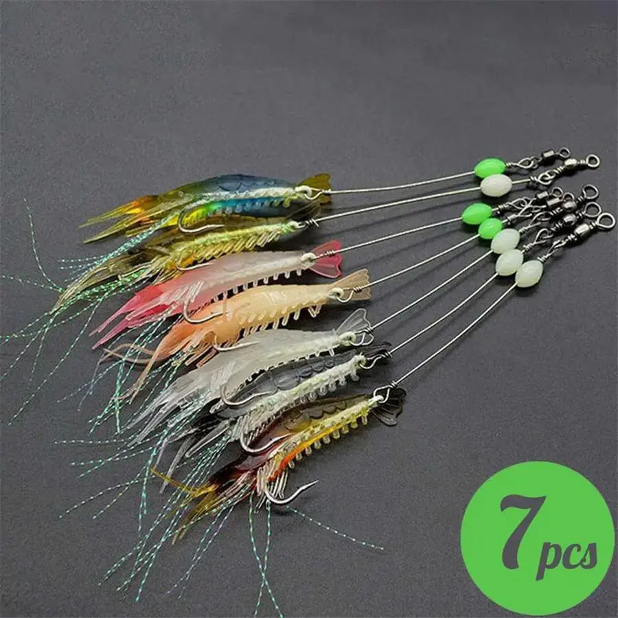Artificial Shrimp Fishing Lure, 7 Counts/set Luminous Fishing Bait with Hook, Fishing Accessories for Outdoor Fishing, Imitation Fishing Bait Hook, Fishing Lures Kit