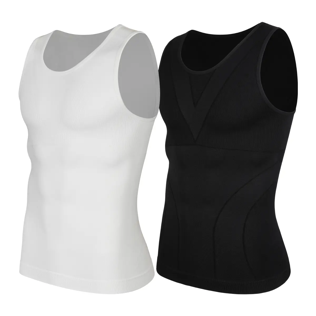 2 Pack Menswear Body Shaper Shirt Tummy Control Stretchy Shapewear Compression Breathable Sports Athletic Workout Tank Top Activewear Smooth Undershirt Gym Vest Sporty Cami Top Stylish
