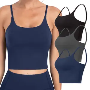 NORMOV 3-PACK Built-in Bra Tank Top Longline Sports Bra Scoop Neck U Back Workout Crop Top with One-Piece Bra Pads for Active Wear instant active charm geneva  glow corset  demujer Cropped Activewear Padded Supportive Seamless