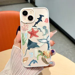 Phone Case: Ocean Creatures Sharks Turtles Dolphins Starfish Rays Jellyfish Seashell Magnetic Bare-Hand Feel Drop-proof and Scratch-resistant Protective Case Suitable for iPhone 17 E Air Pro ProMax iPhone16 15 14 Plus 13 12 11 X XS XR An Excellent