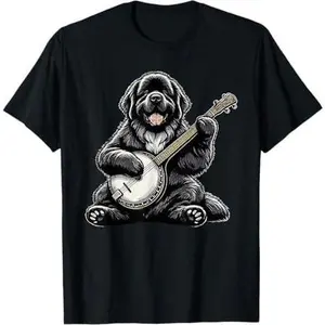 Newfoundland Dog Pet Bluegrass Banjo Player T-Shirt