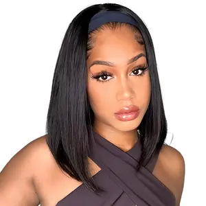 Asteria Hair Headband Wig Human Hair Straight Quick Wrap Headband Wig 12 inch Short Bob Wigs