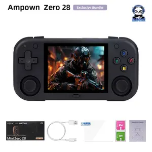 AMPOWN Mini Zero 28 Retro Video Handheld Game Players Consoles 2.8 Inch IPS OCA Viewing Angle Portable Game Android System Cable Card Charging Pad game console