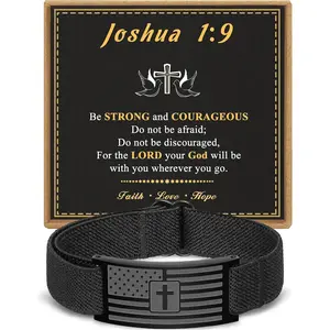 Cross Bracelet for Men Boys, Black  Flag Cross Bracelet Christian Religious Wrist , First Communion/Confirmation/Baptism Gifts Ideas for Teen Boys