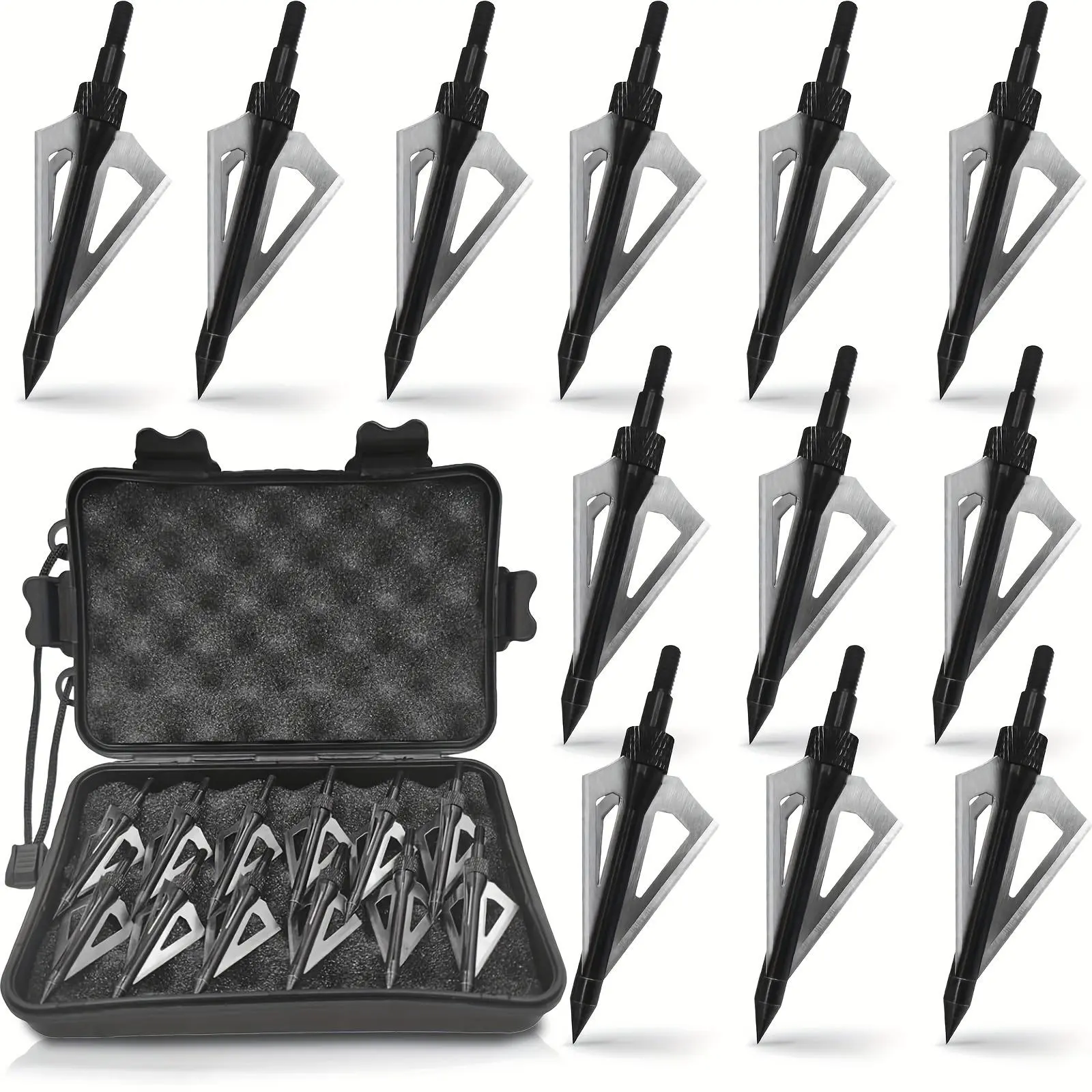Hunting Broadheads 12PK 100 Grains Screw-in Arrow Archery 3 Blades Hunting Heads Arrow Tips Compatible with Crossbow and Compound Bow + 1 PK Broadhead Storage Case