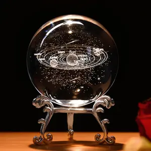 3D Solar System Crystal Ball 60mm Laser Engraved Glass Sphere Home Decor with Stand Solar System Planet Model Decor Space Universe Gifts for Astronomy Lovers