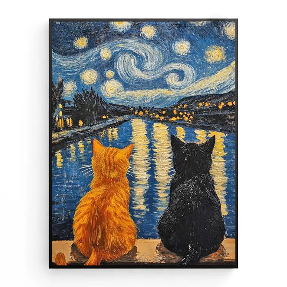 5D Full Drill Van Gogh Starry Night Cats Rhinestone Diamond Painting Kit - Unisex DIY Needlework Kit for Adults, Room Decor Decoration, Perfect Gift for Friends