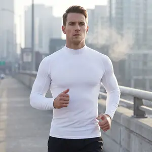 Men's Mock Neck Long Sleeve Compression Shirt - High Elastic Quick Dry Muscle Fit Base Layer Top for Gym Workout, Running & Sports Training, Athletic Activewear
