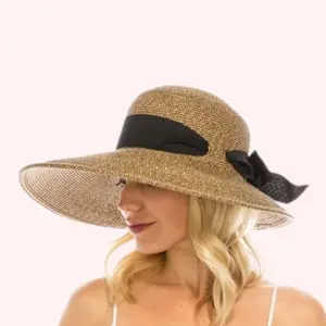 SOLOVE Women's Asymmetrical Lampshade Hat - Sun-Protective Fashion Accessory with Bow Sash