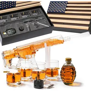 AR15 Whiskey Gun Decanter Flag Set - 1000ml Set - American Flag Gift Box & Bullet Glasses, Chillers, Guns Decanters Drinking Party Accessories, Great Gift For Army, Marines, Veterans & Gun Enthusiasts