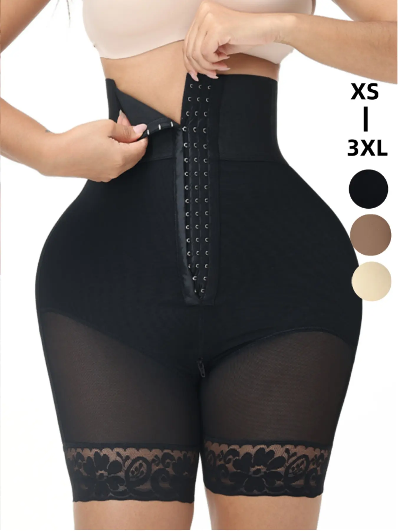 Women's High Waist Shapewear Panties, Breathable Tummy Control Trainer, Flat Belly Shaper, Sexy Butt Lifter, Chic Lace Design, All Seasons Modest Style,Faja Body Control abdomen Levanta glúteos Sin costuras Cremallera Ajustable