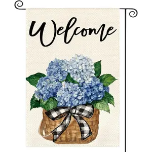 Hydrangea Spring Summer Garden Flag 12x18 Inch Double Sided Outside, Floral Welcome Yard Outdoor Flag, Linen Material, No Flagpole