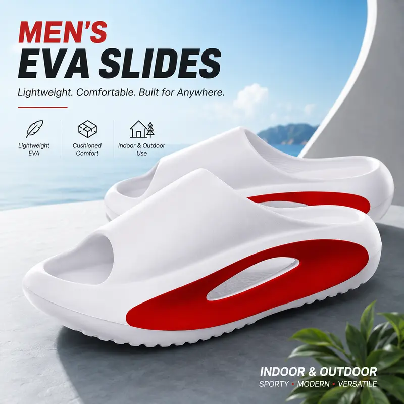 2026 Men's Summer Color-Block Hollow-Out Athleisure Sports Slides - Lightweight EVA Footwear, Breathable Holes, Comfortable Grip, Modern Sporty Design, Slip-On Soft Walking Shoes, Multi-Size for Indoor/Outdoor Daily Use, Athleisure Men's Sports Slide, Sof