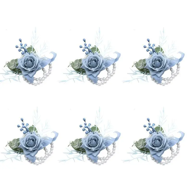 6pcs Dusty Blue Wrist Corsage