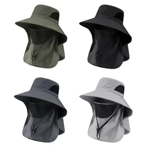 Sun Cap Fishing Hats Outdoor-Wide Brim Sun Protection Hat with Removable Face&Neck Flap Cover for Men Women 100% Polyester Solid Pattern Hand Wash Only