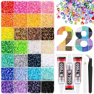 3mm Ab Color Resin Flat Bottom Drill, DIY Clothing Nail Phone Drills, Mixed Colors, 28 Grids Per Pack, Rhinestone Sparkle, Perfect for Crafts & Decor