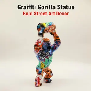 Doodle Gorilla Figurine, Colorful Street Art Sculpture, Modern Home Decor, Perfect for Living Room & Office Space