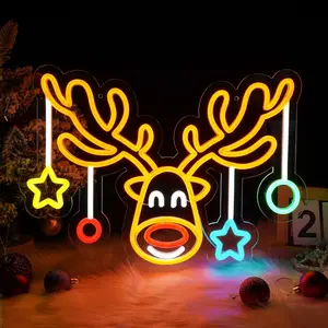 Christmas Reindeer Neon Wall Decor Dimmable LED Christmas Window Lights Celebratory Reindeer Neon Holiday Decor Perfect for Bedrooms, Living Rooms, Winter Home Decor, Holiday Parties, and Children's Gifts