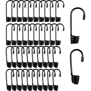 40 PCS Plastic-Coated Bungee Cords with Hooks, 1/4 3/8 Inch, Suitable for Rowing, Camping, Awning and Outdoor Enthusiasts (Black)