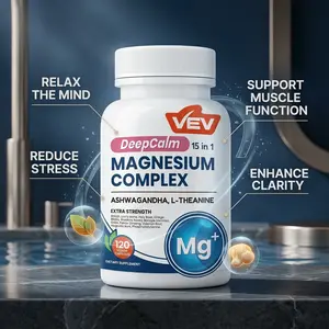 DeepCalm 15-in-1 Magnesium Complex for Women & Men, Magnesium Supplement, Sleep, Glycinate & Citrate Vegan Capsules with Ashwagandha & L-Theanine, 120 Count