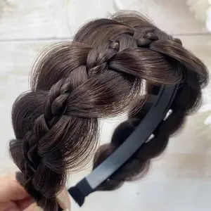 Women's Elegant Braided Headband, Wide Messy Braided Headband With Teeth Synthetic Hair Plaited Headband High Elasticity Braids Fishtail Braided Trendy Gorgeous Natural Braided Headband Chic All-match Hair Hair Band Hairpiece for Hairstyle Decor